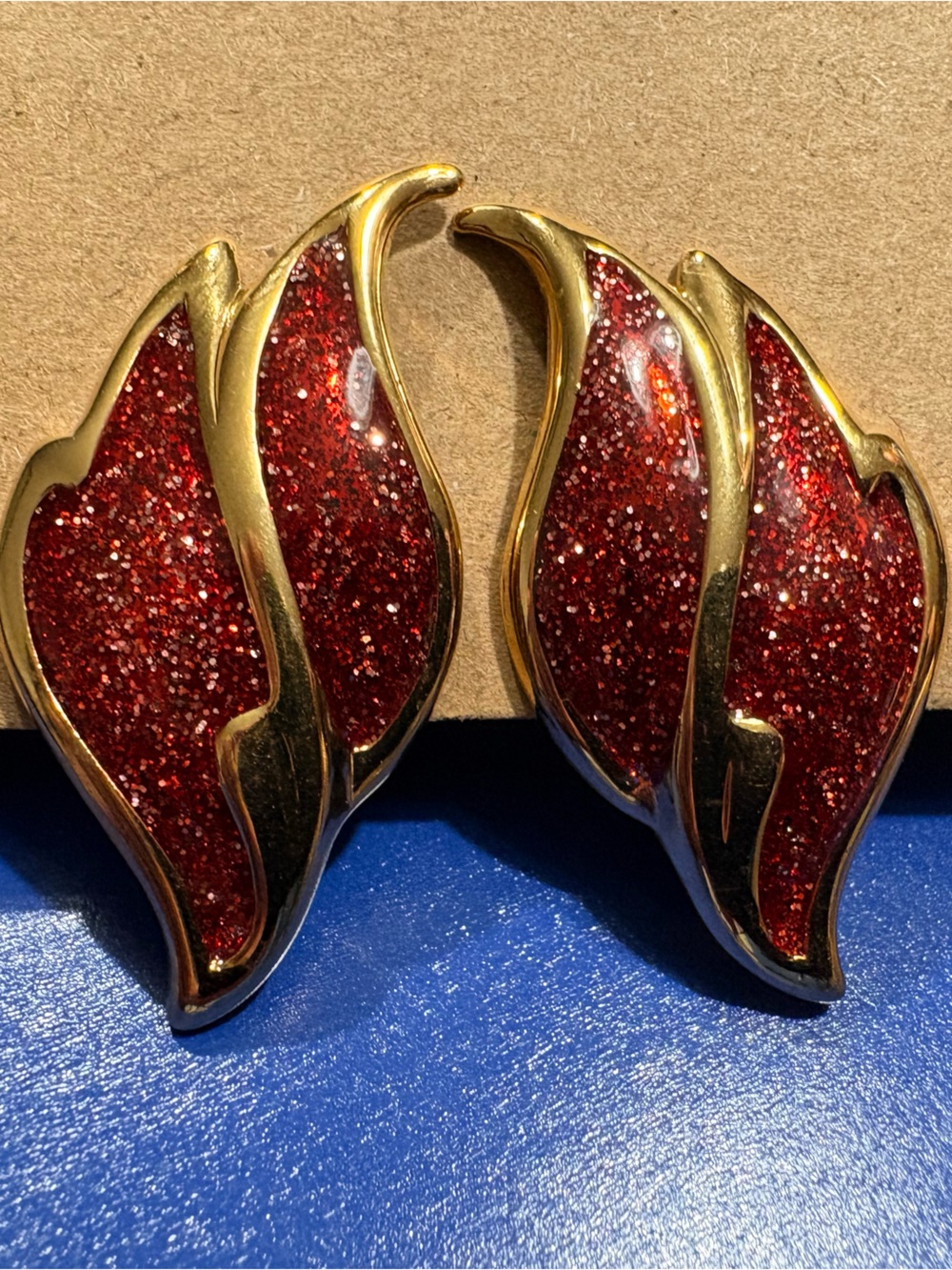 Red Glitter Flame Clip-On Earrings - Women Jewelry